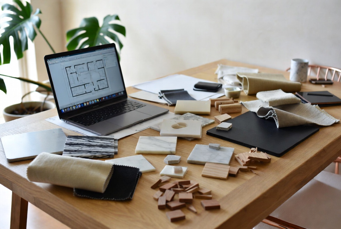 Yanan Design studio workspace and material samples